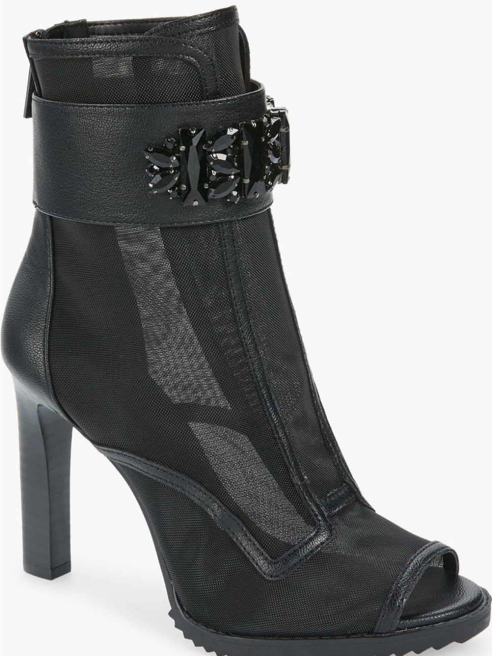 Karl Lagerfeld Black Mesh Peep-Toe Embellished Ankle Boots